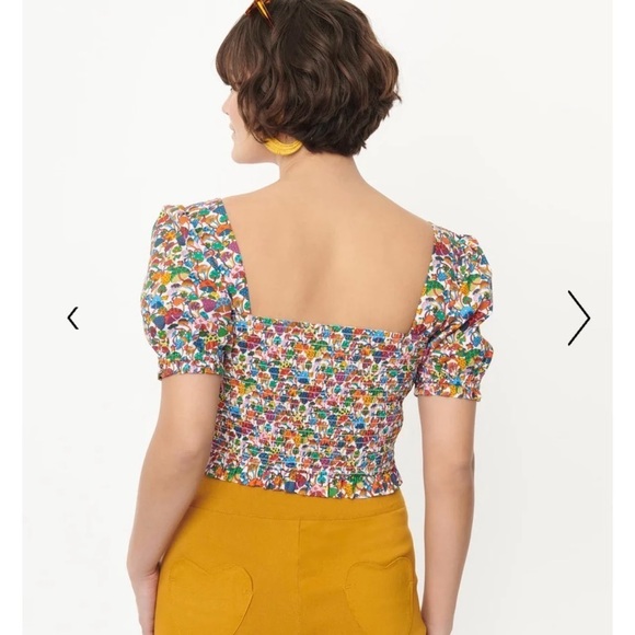 Smak Parlour Rainbow Mushroom Print Crop Top, Multi, Size XS/2, NWT - Picture 6 of 8